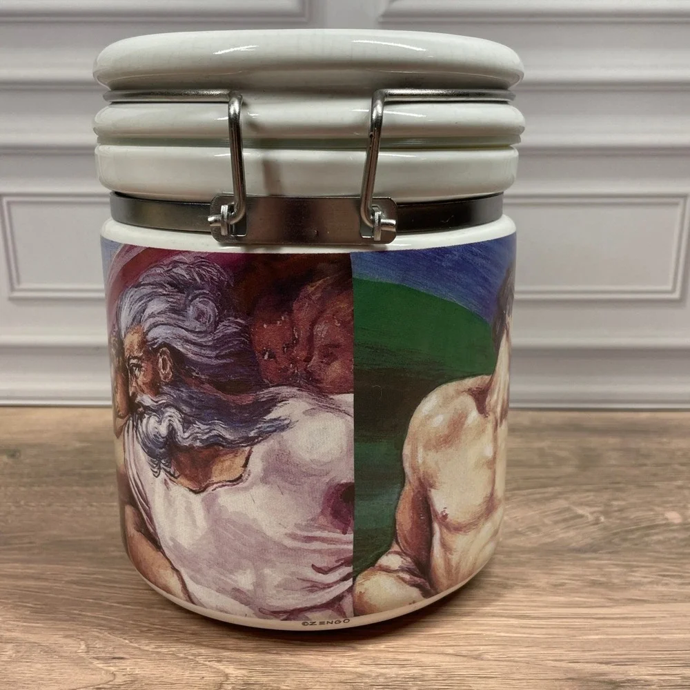 Master Renaissance Zengo Chaleur Ceramic Canister Michelangelo Creation of Adam